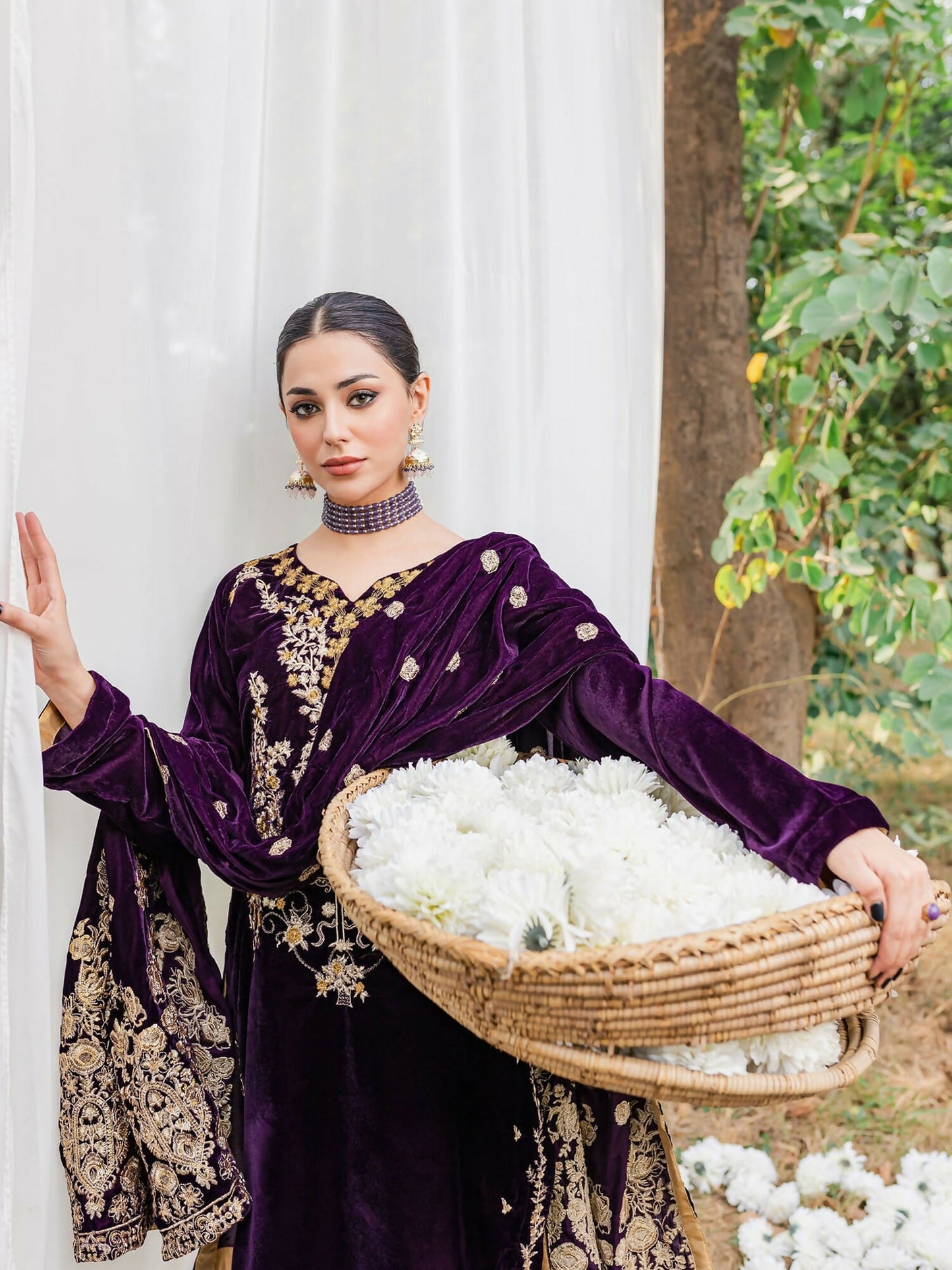 Panache Apparel Velvet Edit Micro Velvet 9000 Embroidered Stitched Suit-Moor