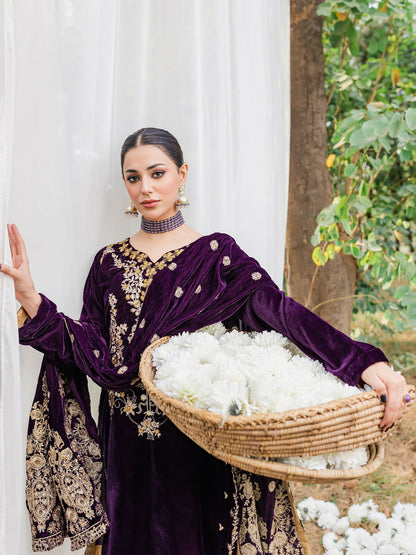 Panache Apparel Velvet Edit Micro Velvet 9000 Embroidered Stitched Suit-Moor