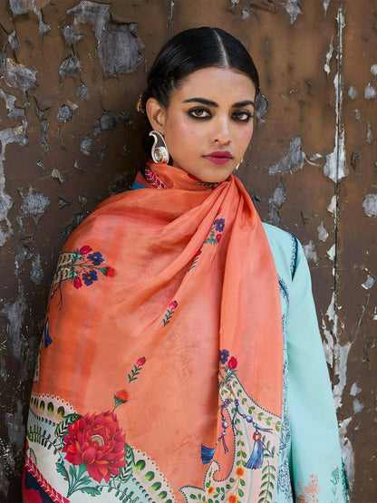 Jugnu by Hussain Rehar SS'25 Cotton Embroidered Unstitched 3-Piece Suit-Neelum