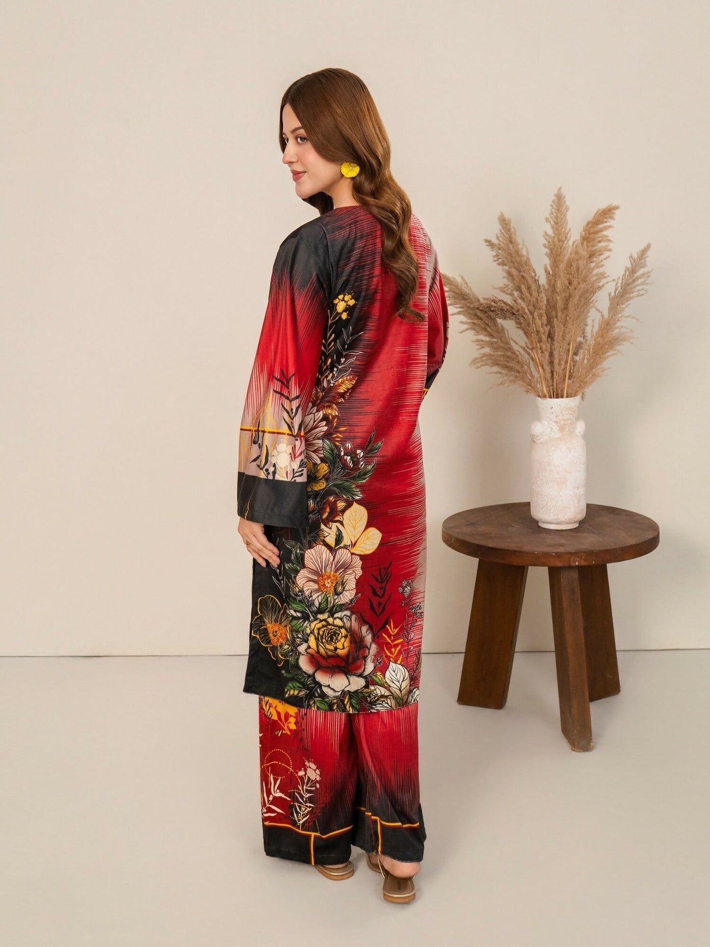 Stylish Collection Velvet Vogue Printed Co-Ord Set-Red Love