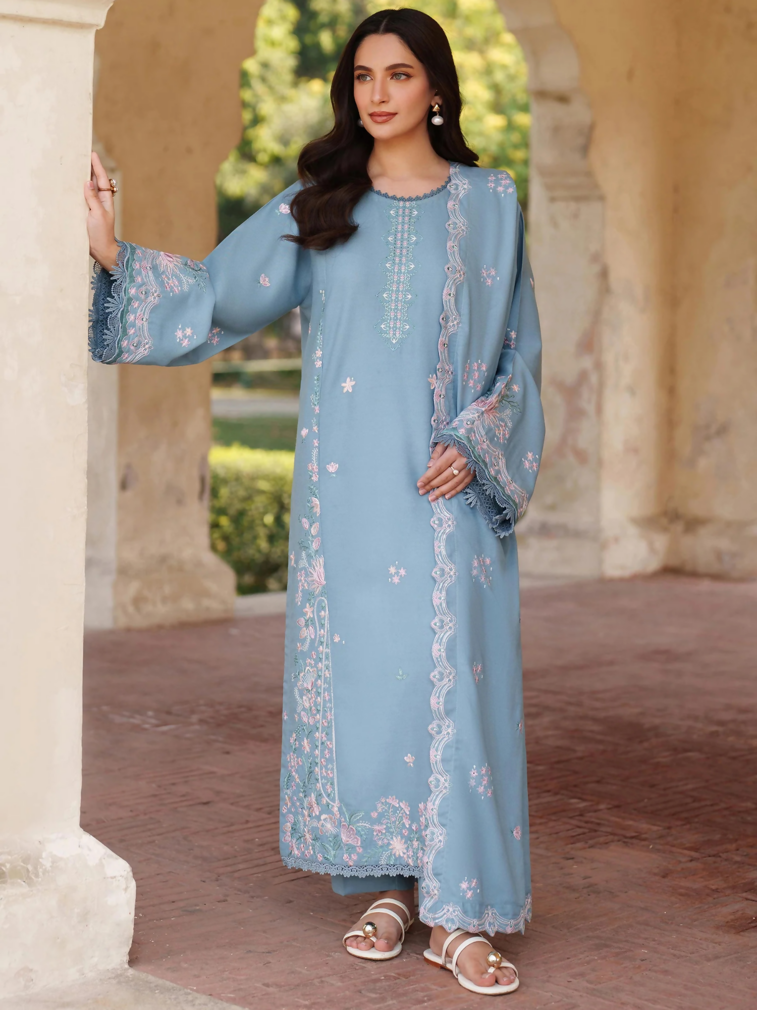 Panache Apparel Linen Embroidered Stitched Suit-Kiyana