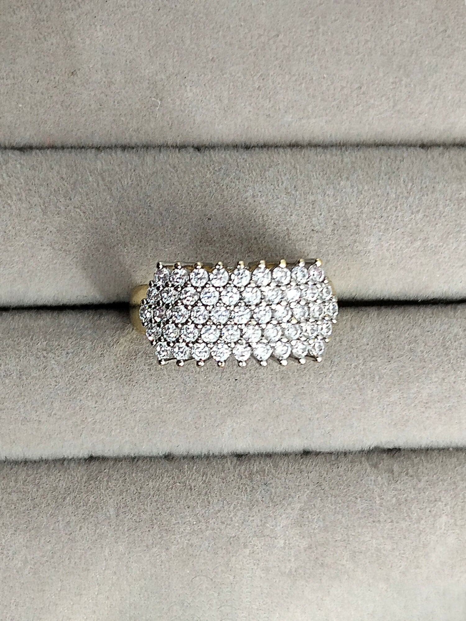 H&A Jewellery 18K gold polished triple row zircon band ring with wide curved design