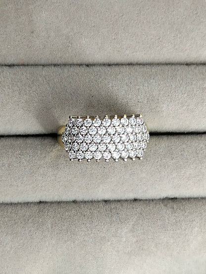 H&A Jewellery 18K gold polished triple row zircon band ring with wide curved design