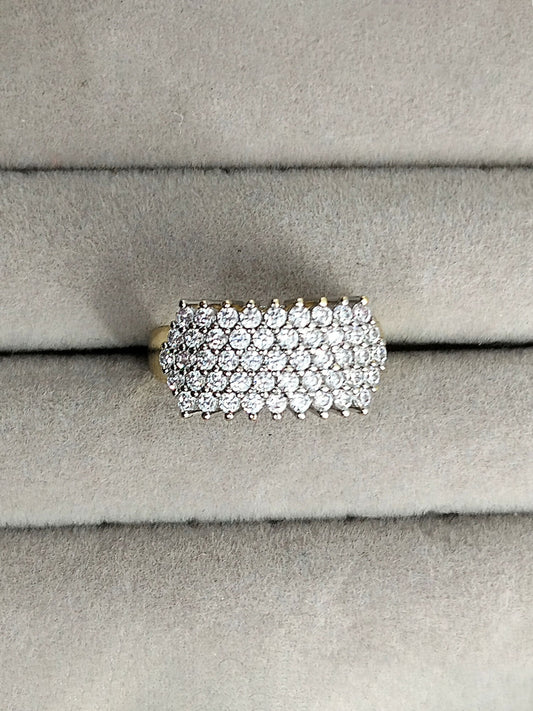 H&A Jewellery 18K gold polished triple row zircon band ring with wide curved design