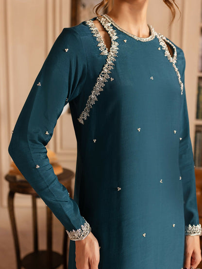 Allure By IH Luxury Pret Raw Silk Embellished Stitched 3-Piece Suit-Lucine