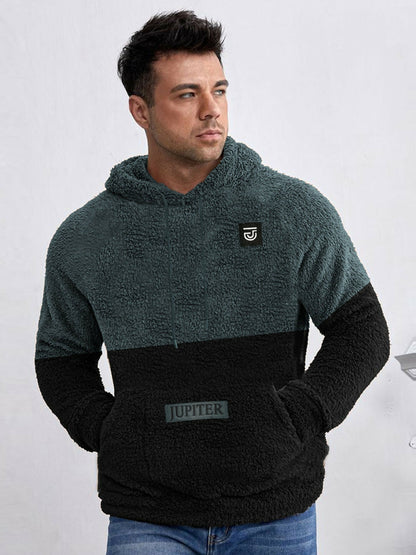 Grey and Black Jupiter Rugged Sherpa Gender Neautral Color Block Luxe Hoodie-14810