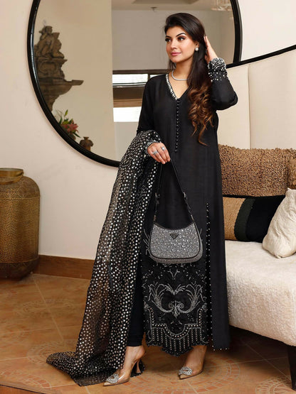 Shiza Hassan Nadia Luxury Pret Korean Raw Silk Embellished Stitched 2-Piece Suit-Midnight Sky