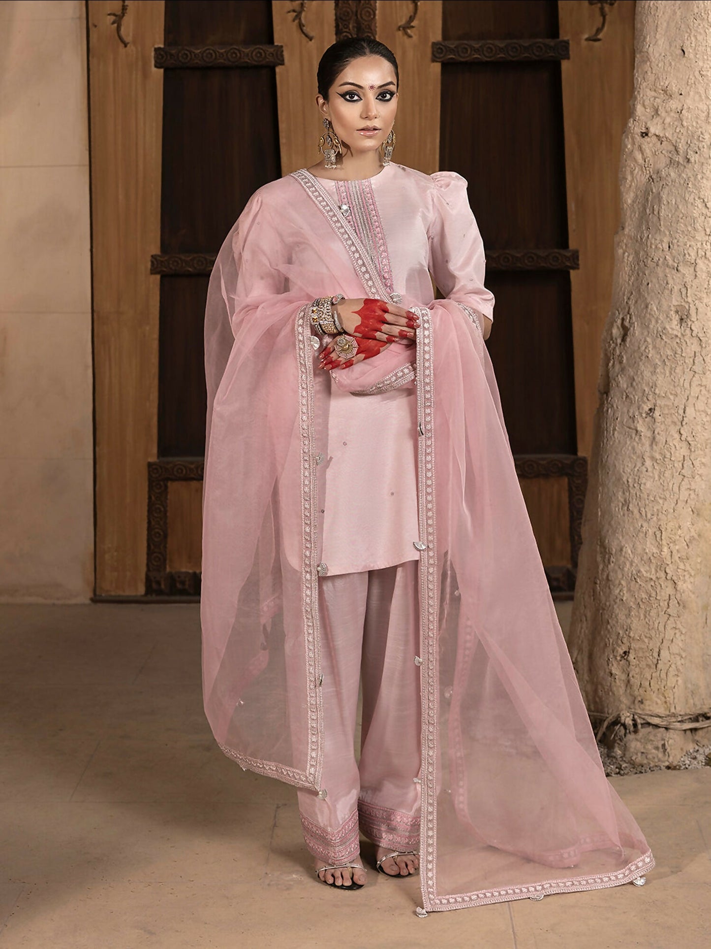 Hemstitch Raw Silk Embroidered Stitched 3-Piece Suit-Aleeha