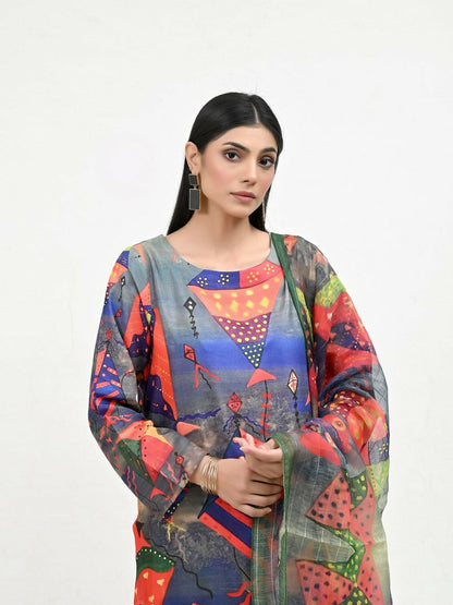 Imran Aftab Basant Mela Raw Silk Printed Unstitched 3-Piece Suit-IARP 05