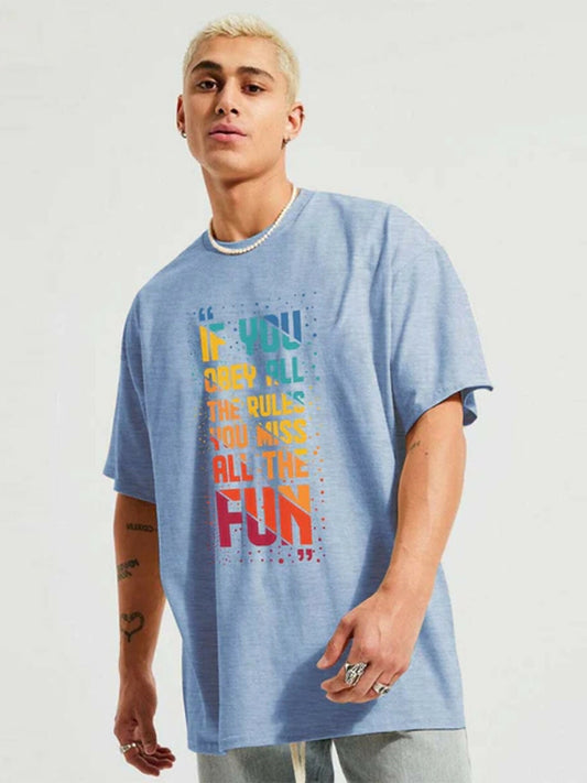 Blue Jupiter Printed Oversized Off Shoulder Fun Print Tee-Shirt-13782