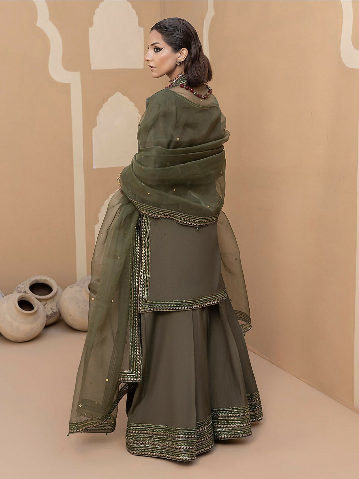 Hemstitch Raw Silk Embroidered Stitched Sharara-Noor