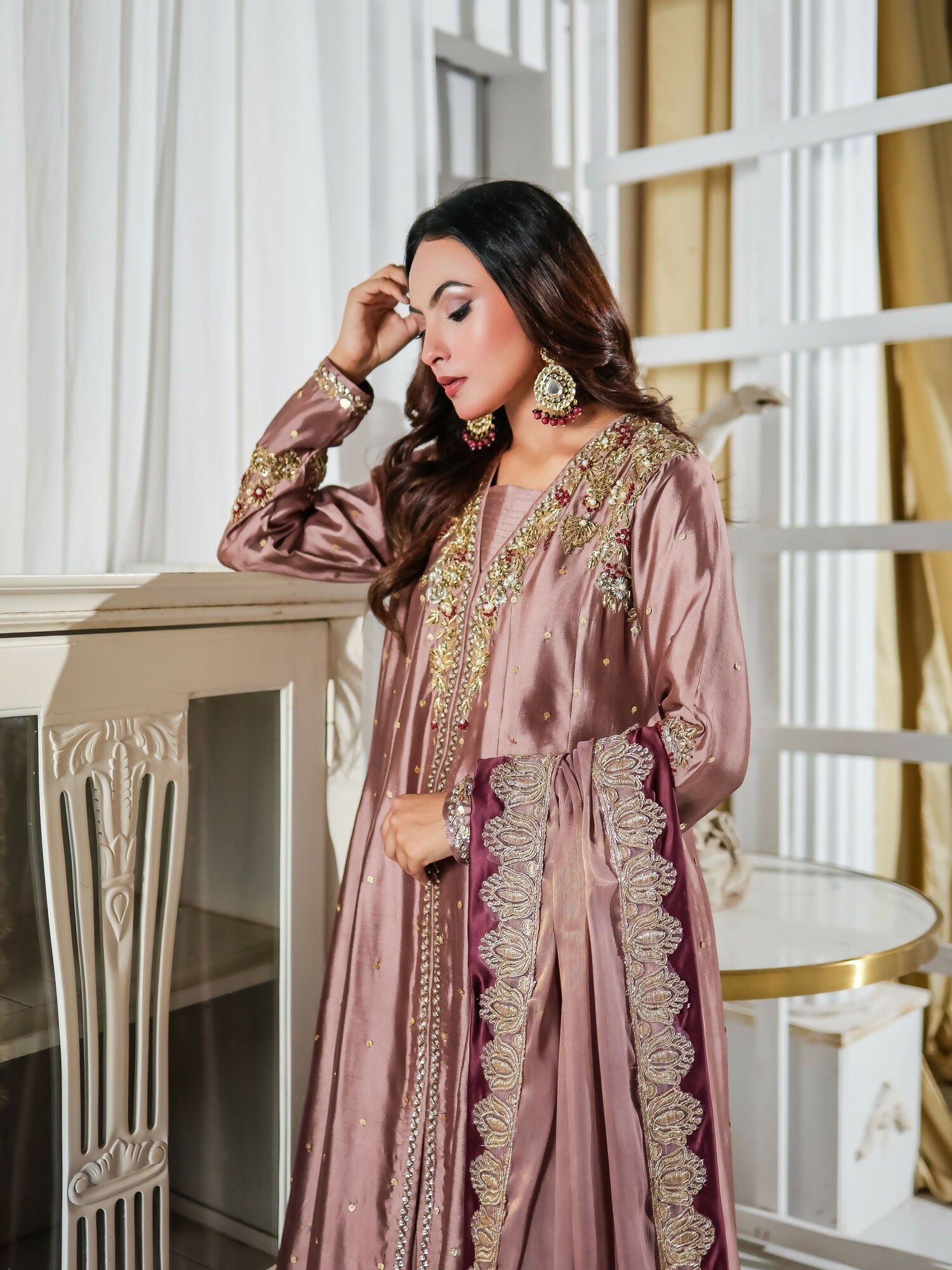 Farooq Hameed Studio Pariza Lux Festive'25 Glass Silk Embroidered Stitched 3-Piece Suit-Ayzel