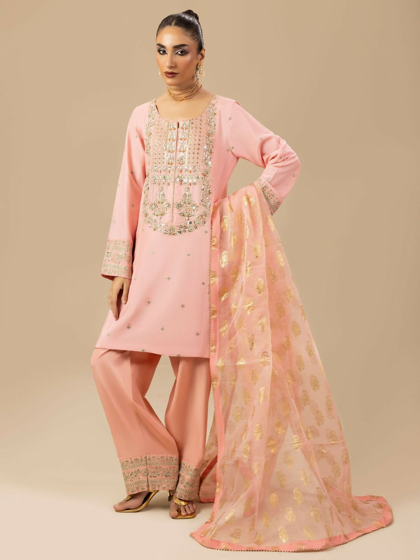 Shurooq Garden Of Dreams Silk Embellished Stitched 3-Piece Suit-Periwinkle