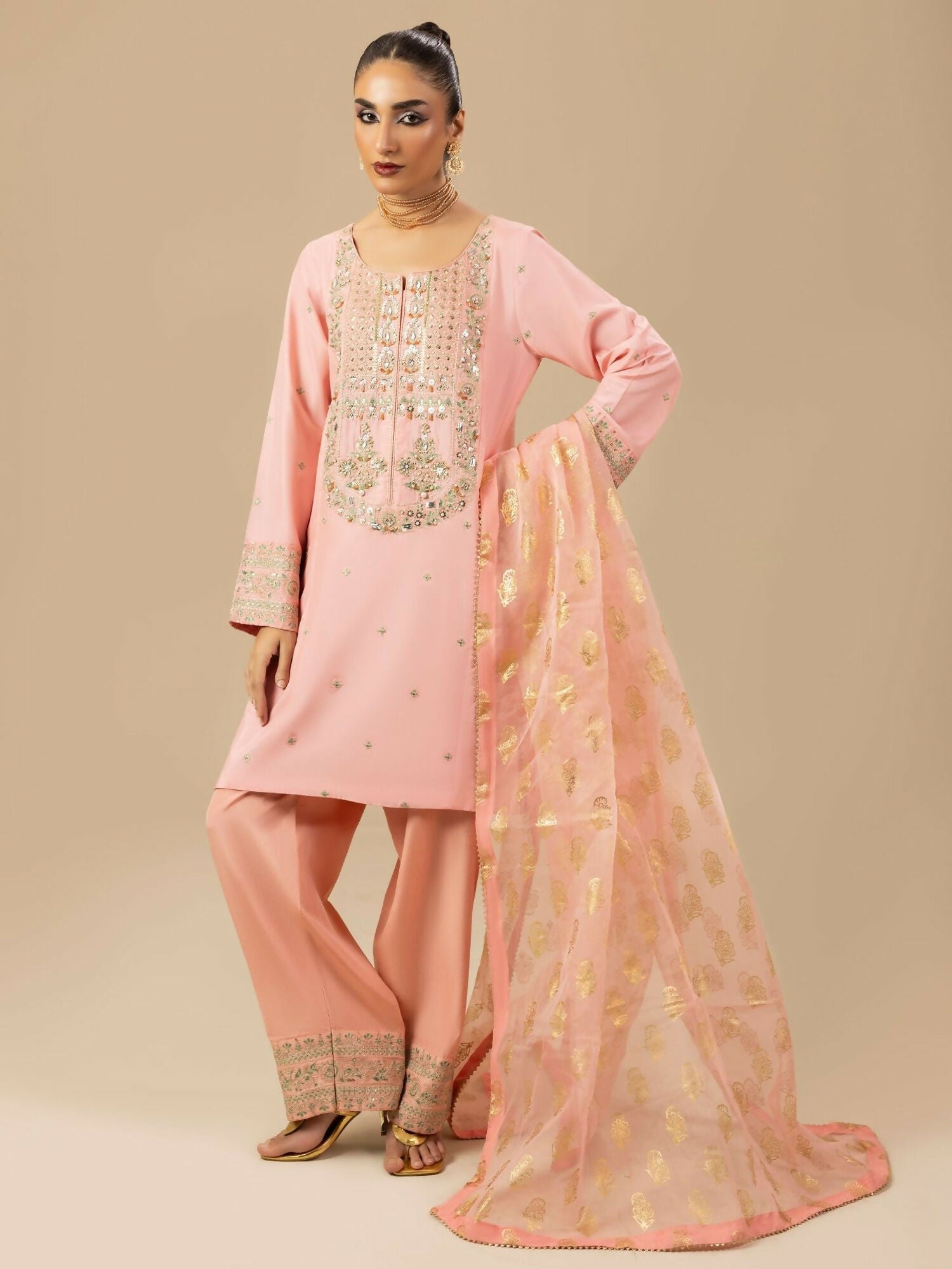 Shurooq Garden Of Dreams Silk Embellished Stitched 3-Piece Suit-Periwinkle