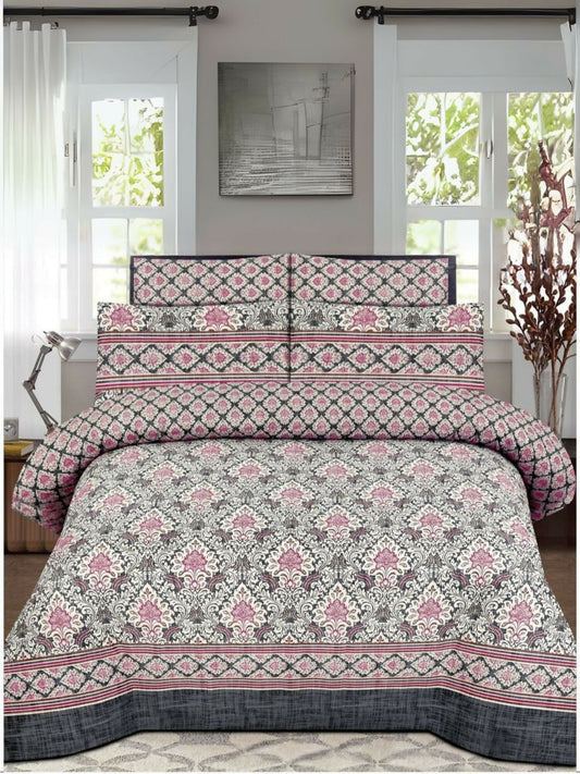 Black and white printed comforter set – 6-piece poly cotton bedding set with matching bedsheet and pillow covers.