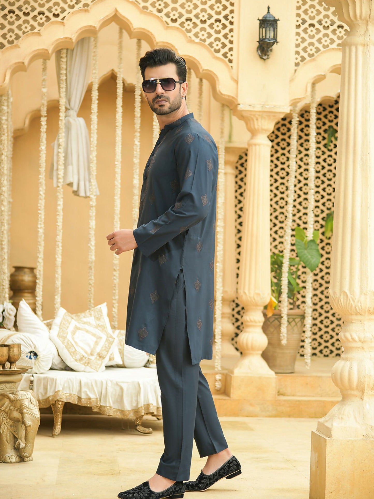 Fabrich Shehnai Men Cotton-Silk Embroidered Unstitched Shalwar Kameez-GTS-SS-007