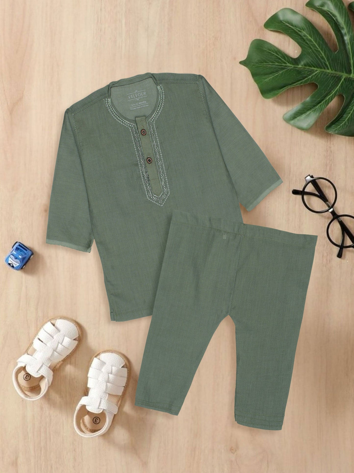 Velvour Boys Cotton Embroidered Stitched Kurta Pajama-VK011