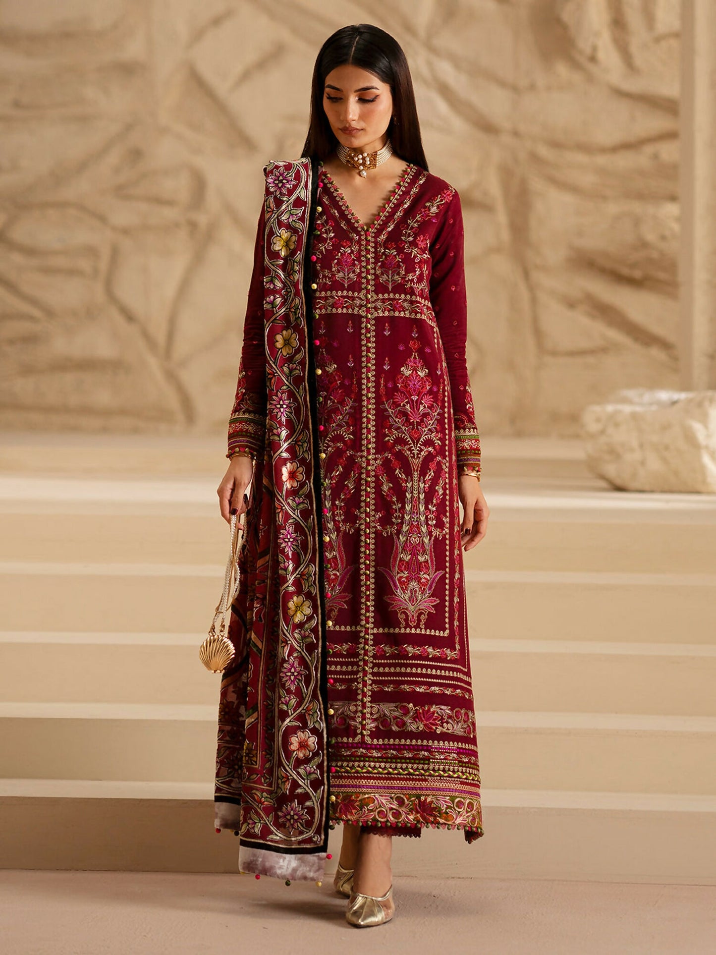 Binilyas Saqqara Kotrai Embroidered Stitched 3-Piece Suit-165-A