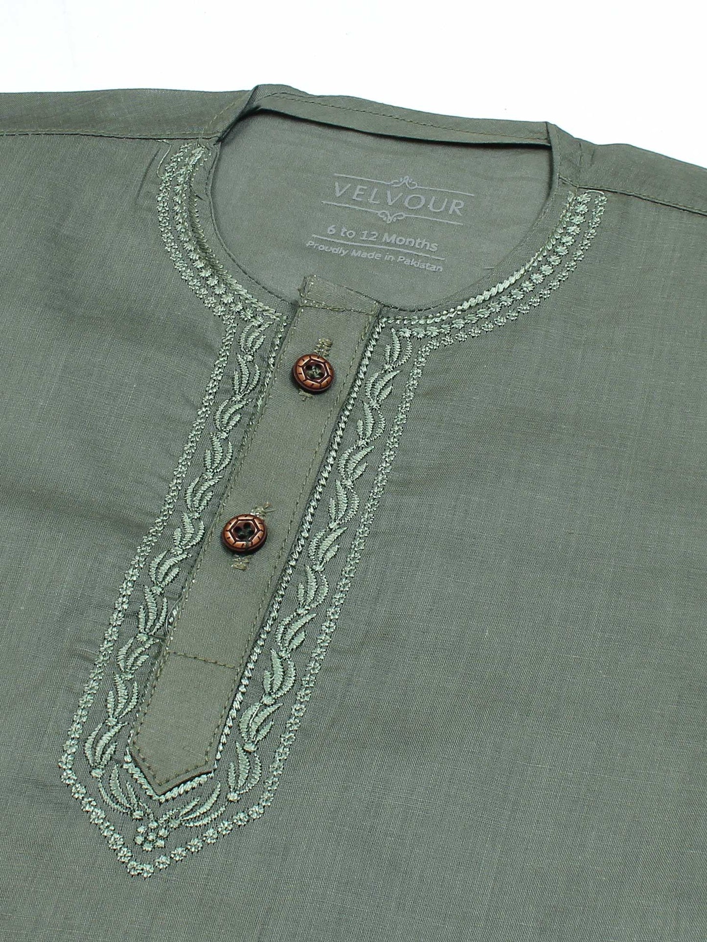 Velvour Boys Cotton Embroidered Stitched Kurta Pajama-VK011