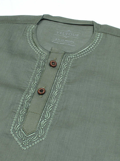 Velvour Boys Cotton Embroidered Stitched Kurta Pajama-VK011