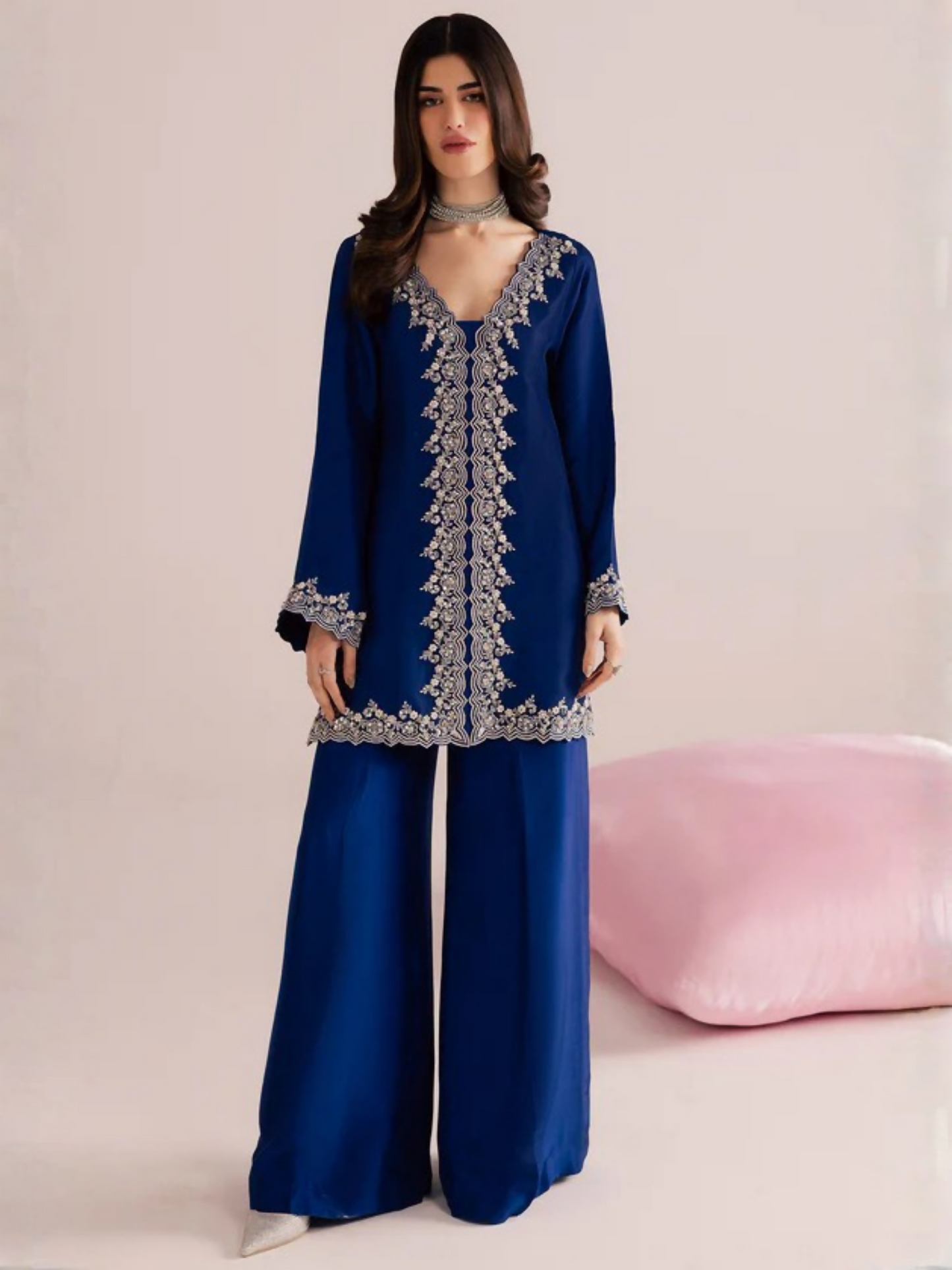 Allure By IH Silver Night Tussel Silk Embroidered Stitched 3-Piece Suit-Crowne