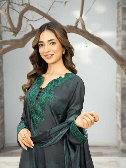 Panache Apparel Fiona SS'25 Cambric Embroidered Stitched Suit-Moss