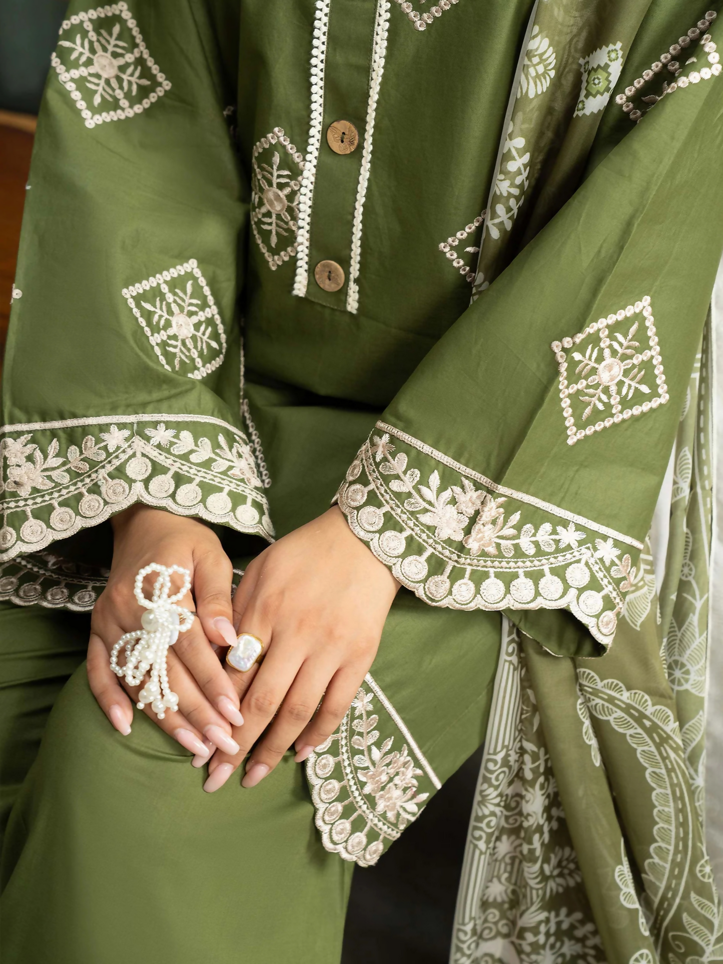 Panache Apparel Solid Story Cotton Lawn Embroidered Stitched Suit-Vana