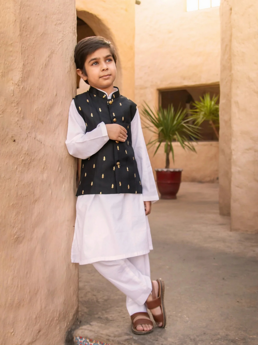 Kidoz Kloset Raw Silk Embroidered Waistcoat-Night Spark