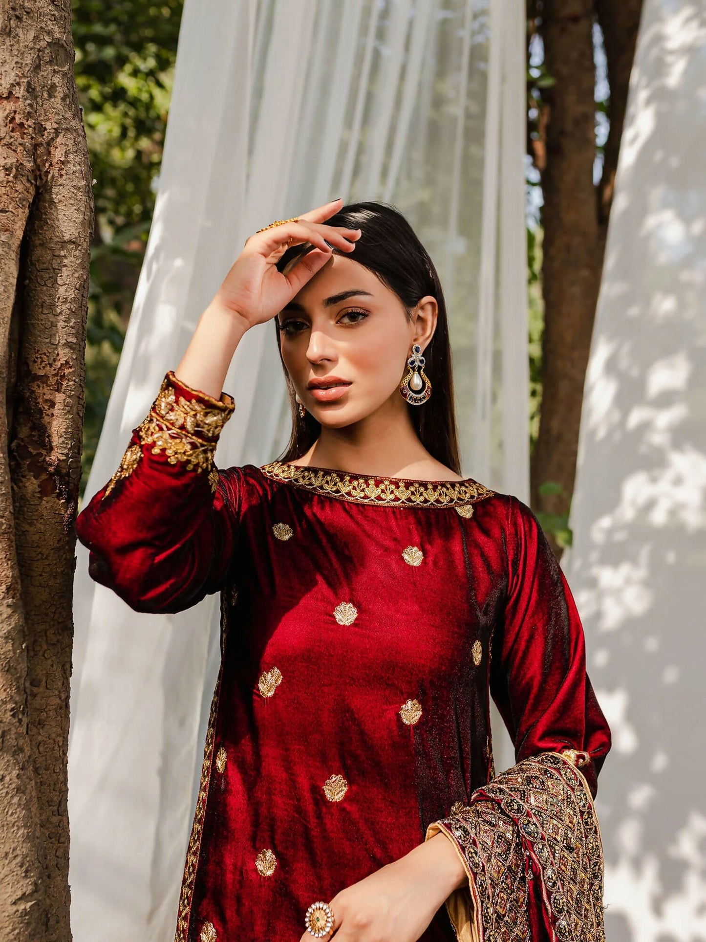 Panache Apparel Velvet Edit Micro Velvet 9000 Embroidered Stitched 2-Piece-Surkh