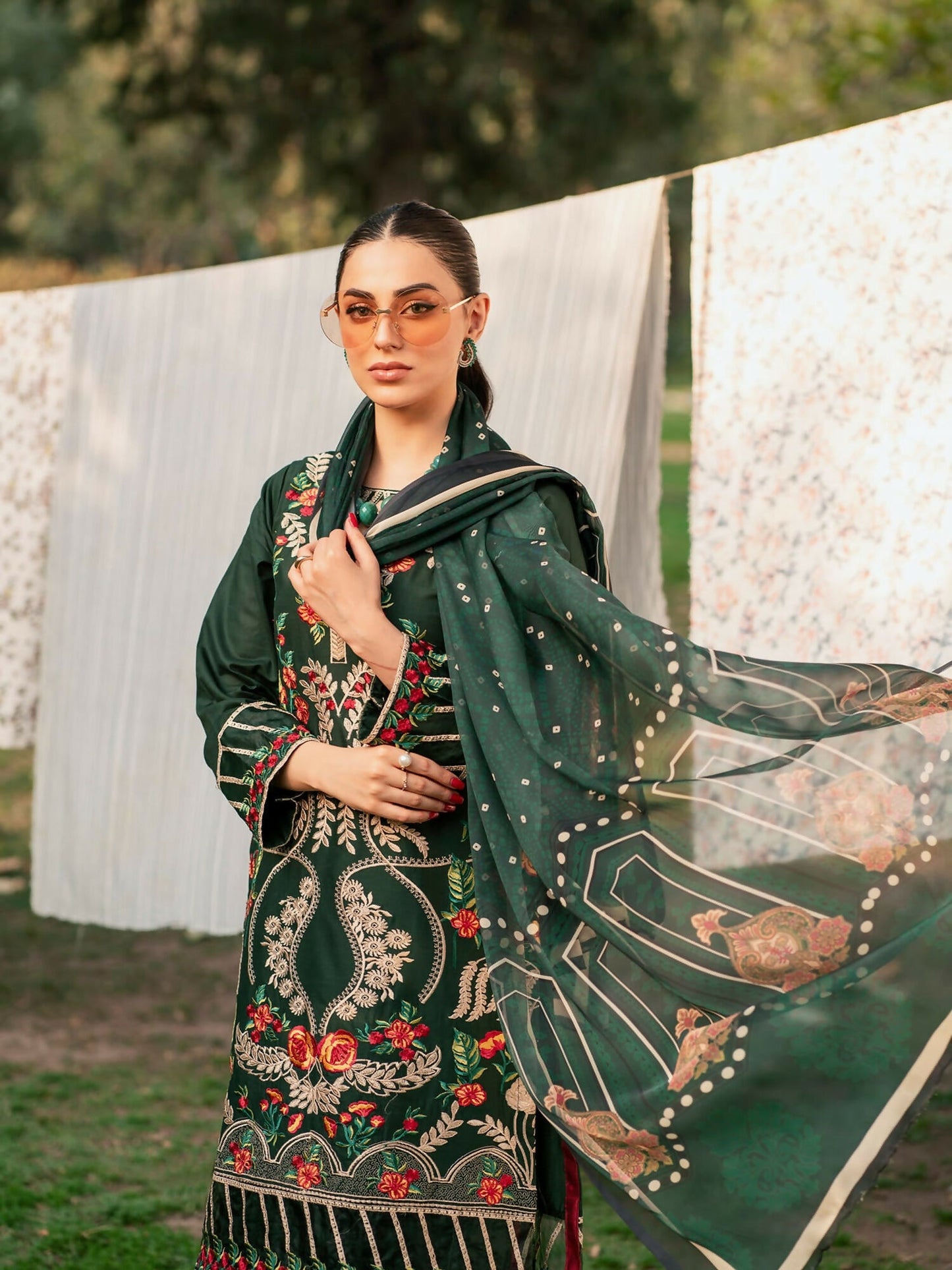 Panache Apparel Lawn Embroidered Stitched 2-Piece Suit-Surreal Green