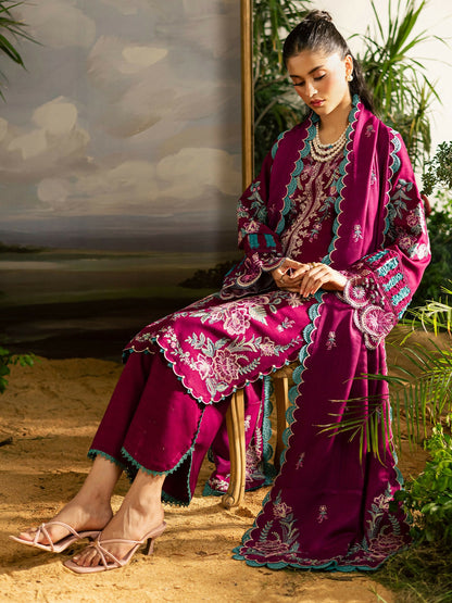 Mahnur Kaia Slub Linen Embroidered Stitched 3-Piece Suit-K- 09