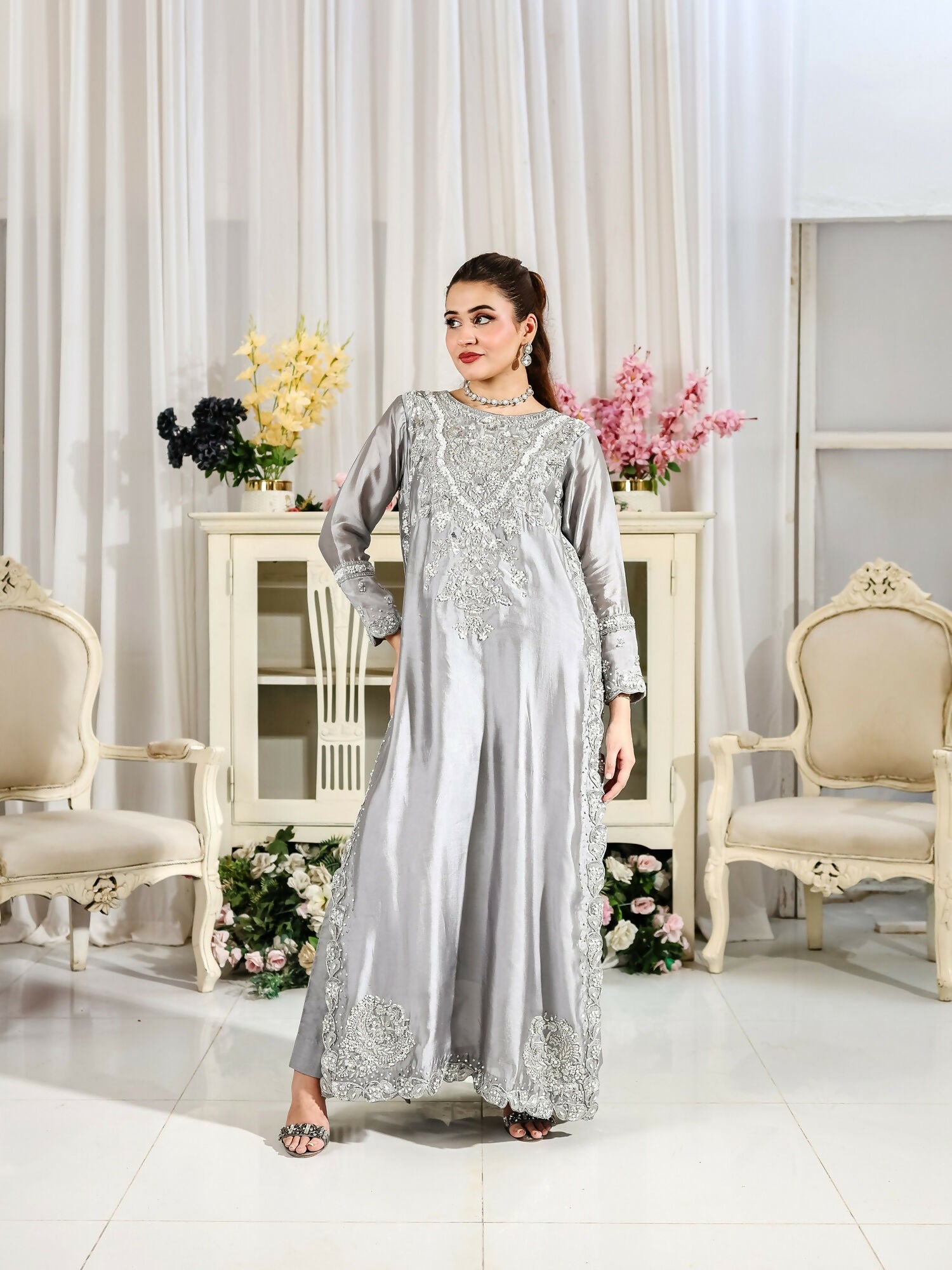 Farooq Hameed Studio Wedding Festive'25 Pure Glass Silk Embroidered Stitched 3-Piece Suit-Kiyara