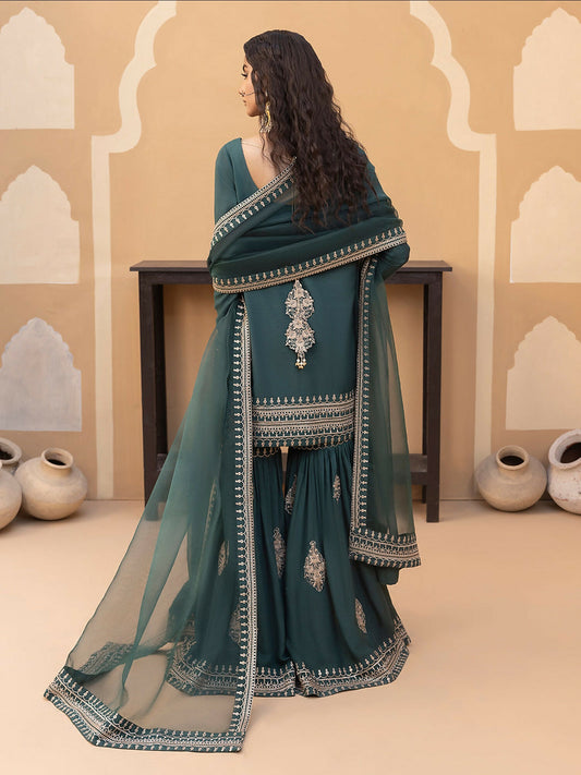 Hemstitch Raw Silk Embroidered Stitched Gharara-Jasmine