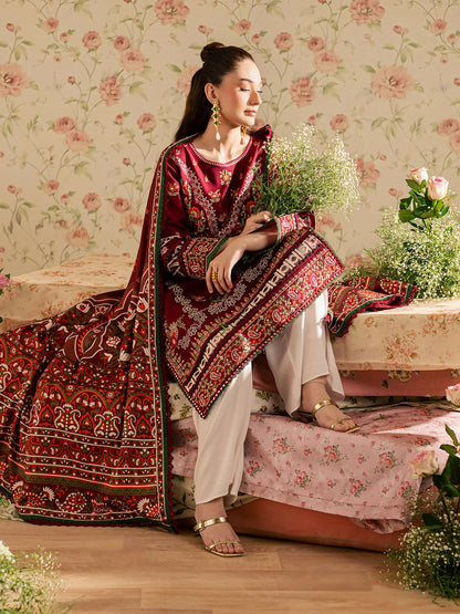 Mahnur Kaia Slub Linen Embroidered Stitched 3-Piece Suit-K- 12