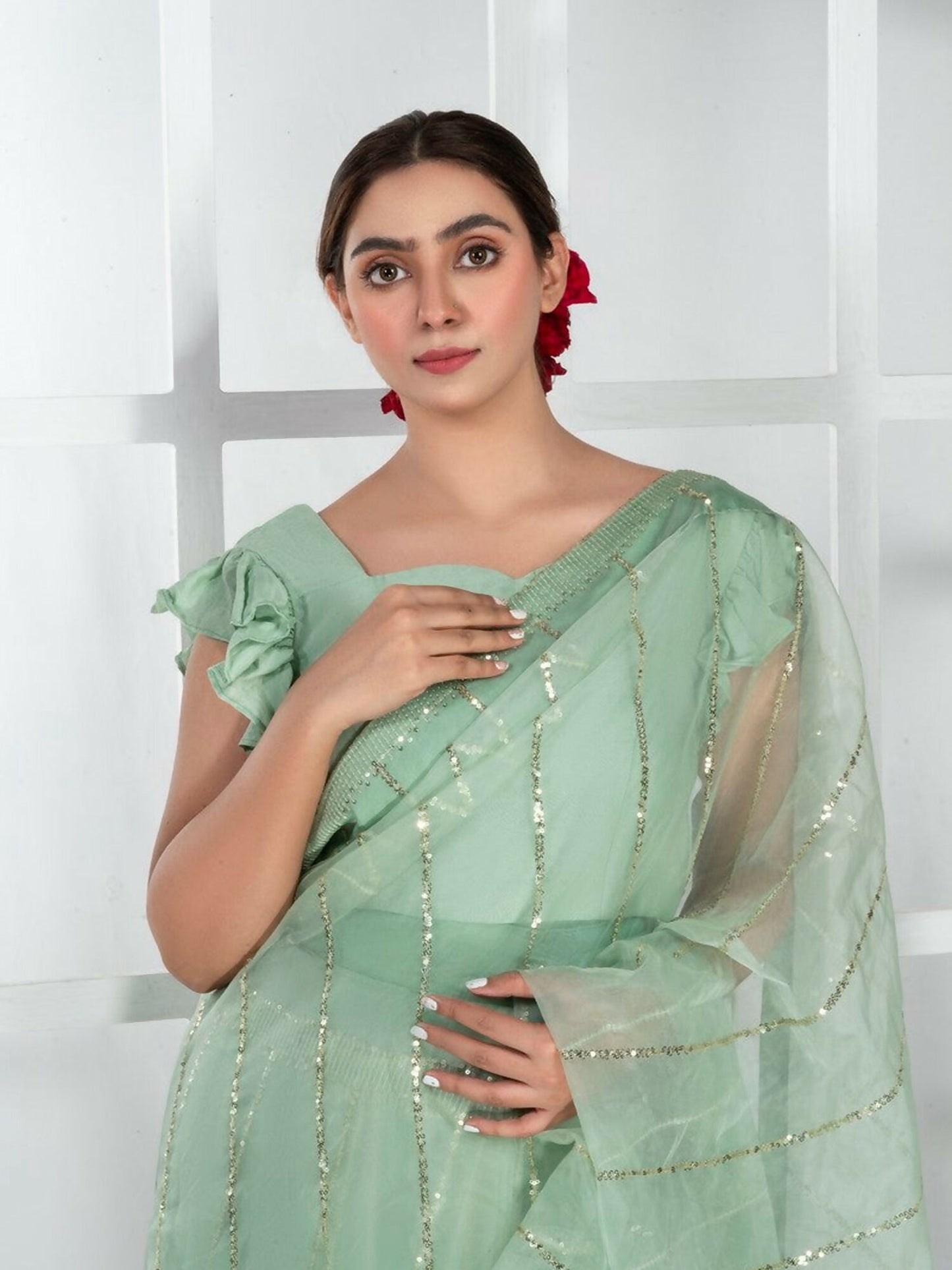 Imran Aftab Lux Winter Wedding Organza Embroidered Unstitched Saree-IASC-30