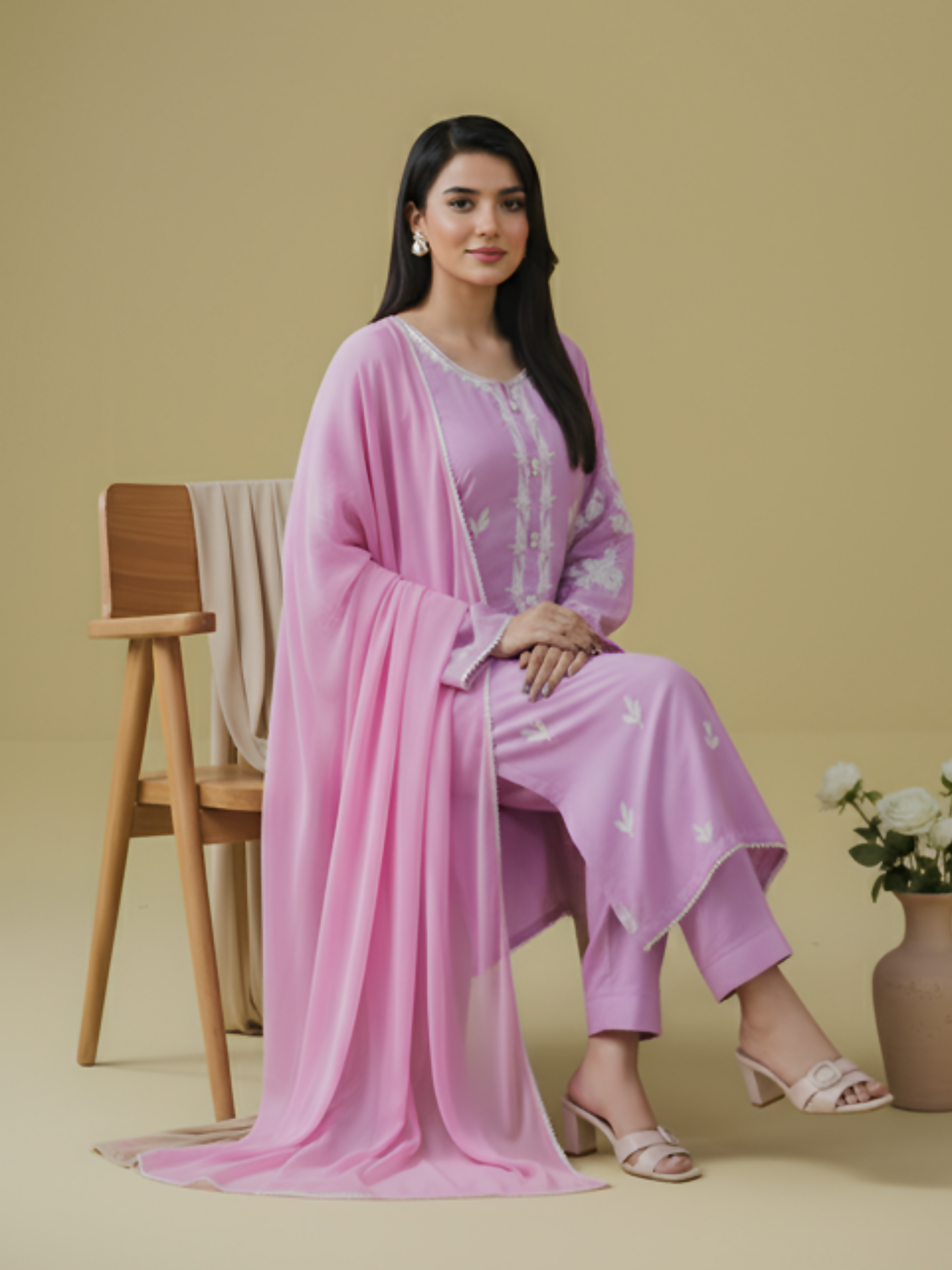 Tawakal Closet Cotton Embroidered Stitched 3-Piece Suit-Lilac