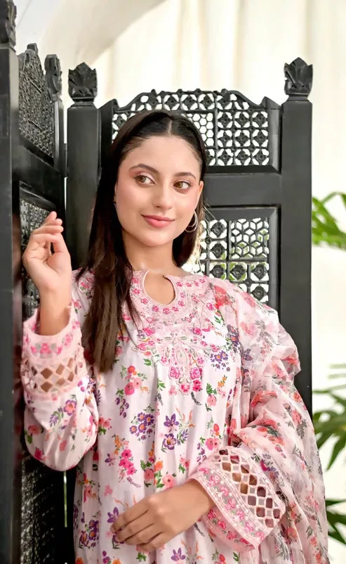 MAK Fashion Lawn Embroidered Stitched 3-Piece Suit-Rose Blend
