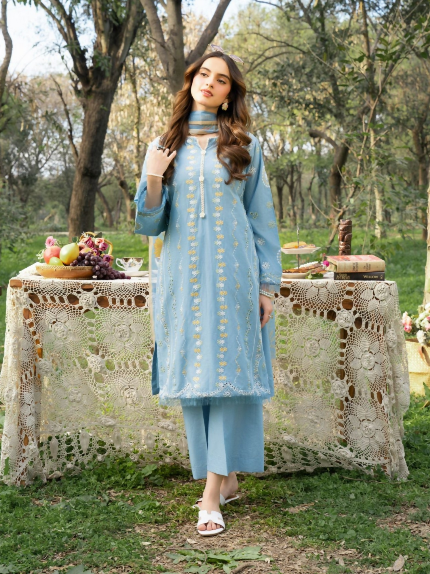 Panache Apparel Serenity Cotton Lawn Embroidered Stitched Suit-Purity