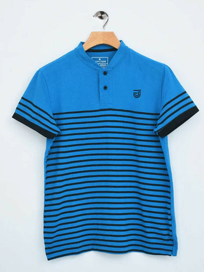 Jupiter Horizontal Stripes Henley Neck Tee-13613