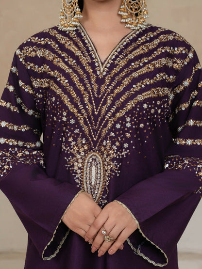 Stylish Collection Royal Pret Linen Embroidered Stitched 3-Piece Suit-Jazmine Purple
