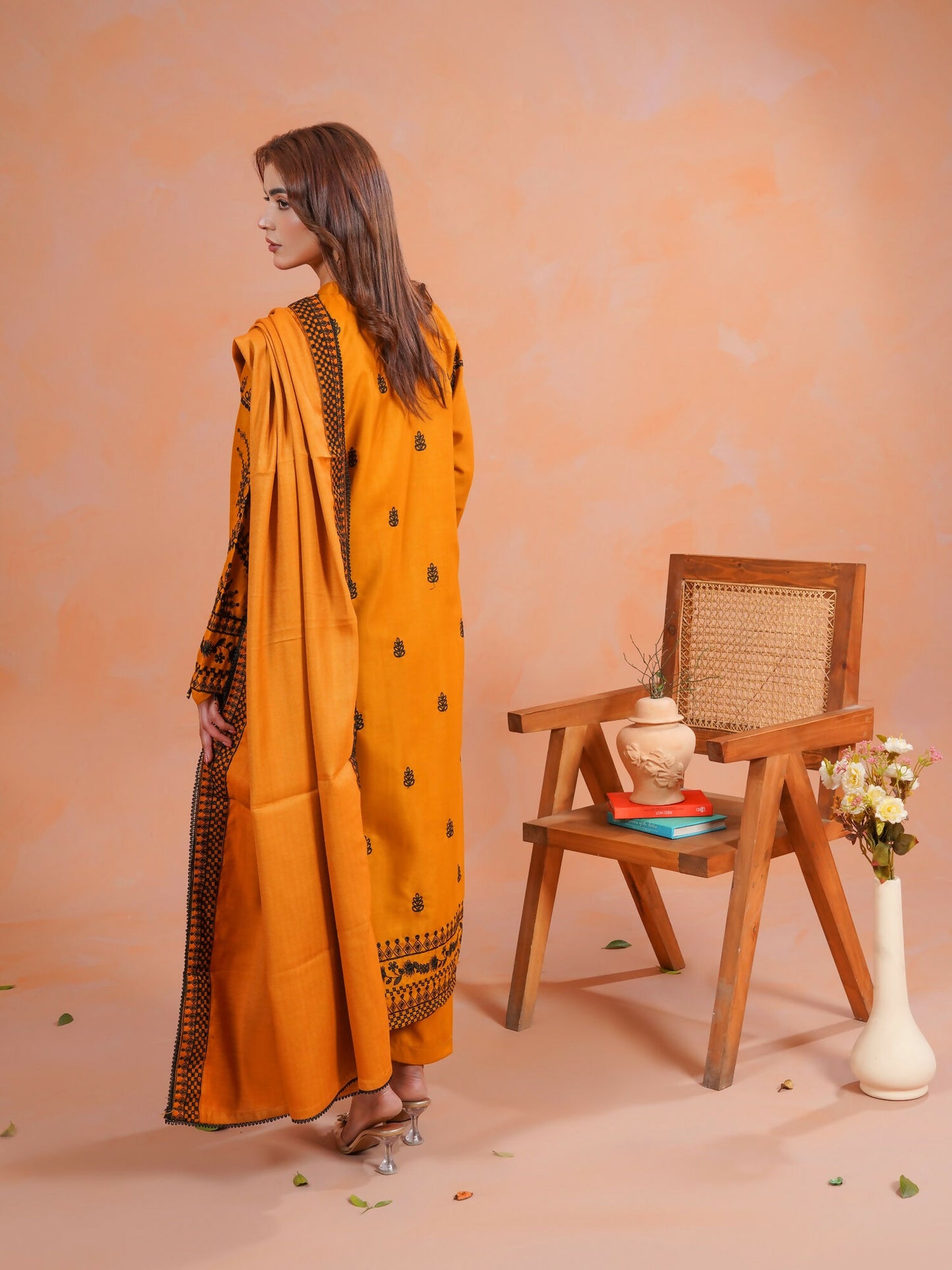 Tawakal Closet Dhanak Embroidered Stitched 3-Piece Suit-Zaitooni