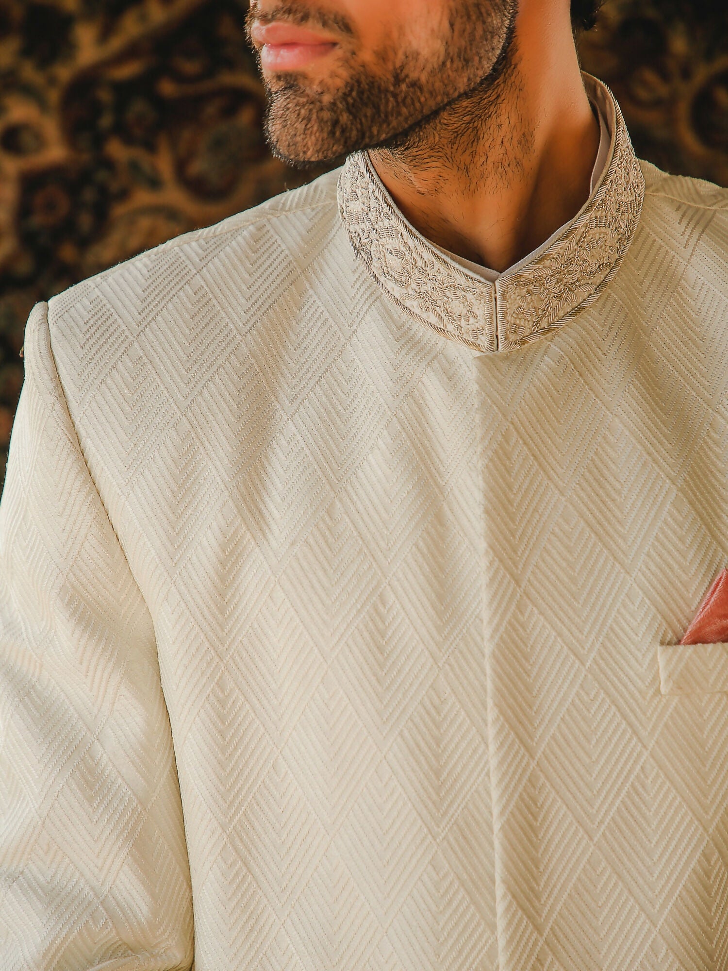 Gem Garments The Sartorial Edit Raw Silk Embellished Sherwani-Ghazsi