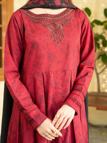 Panache Apparel Mah-e-Noor Khaddar Embroidered Stitched Suit-Merlot