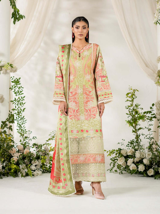 Green Rabazka Lawn Embroidered Unstitched 3-Piece Suit-WUS-PELW-3PCS-S26-05