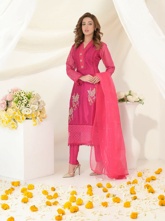 Ruby's Couture Gul-Bahar Silk Embroidered Stitched 3-Piece Suit-Zarmina