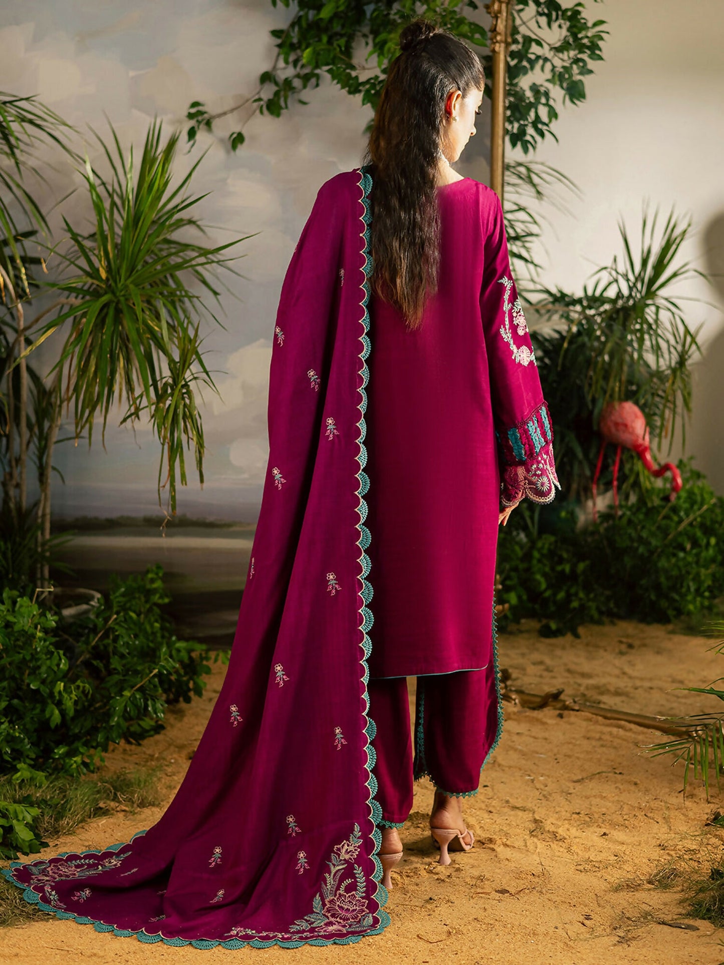 Mahnur Kaia Slub Linen Embroidered Stitched 3-Piece Suit-K- 09
