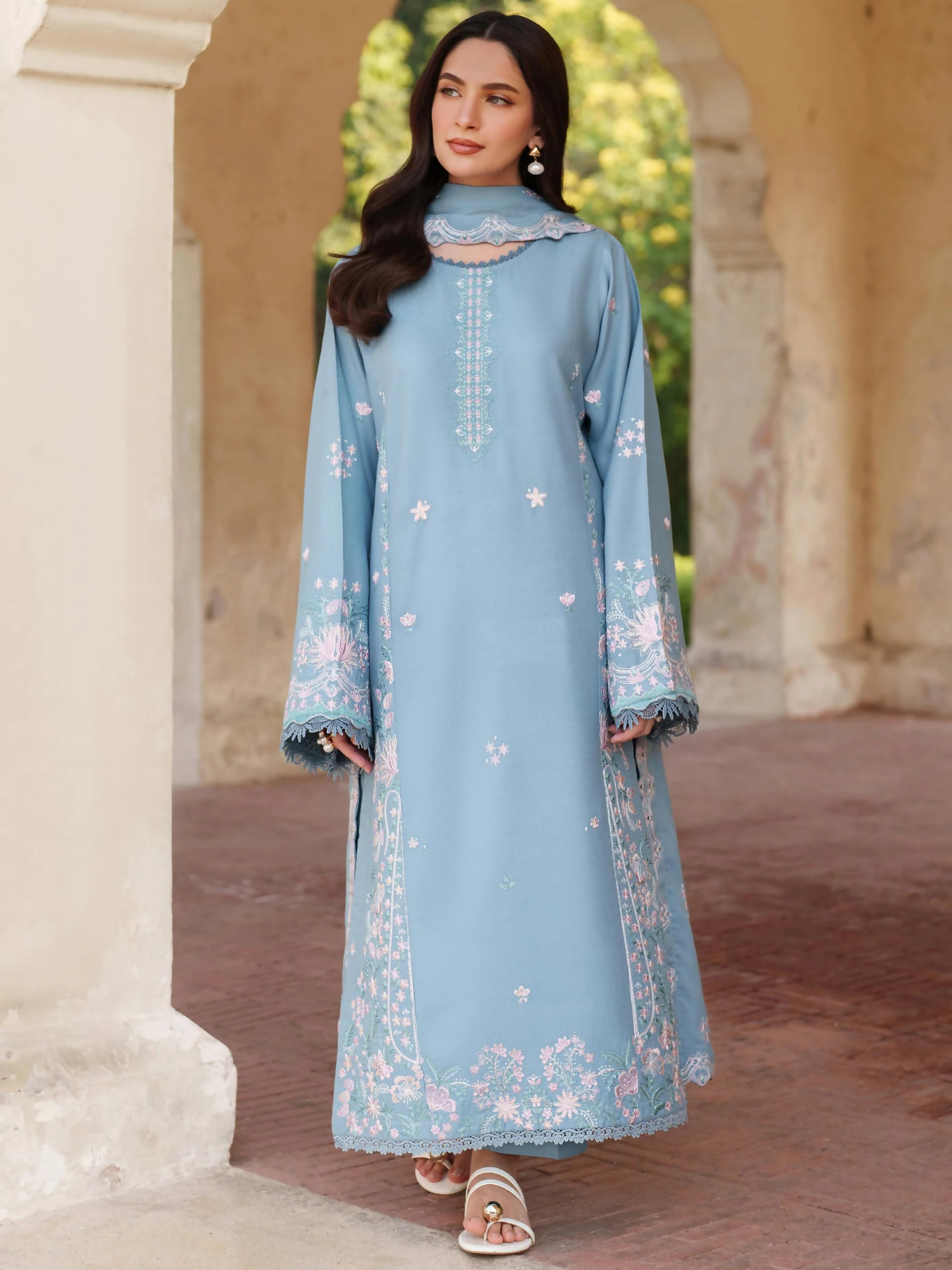Panache Apparel Linen Embroidered Stitched Suit-Kiyana