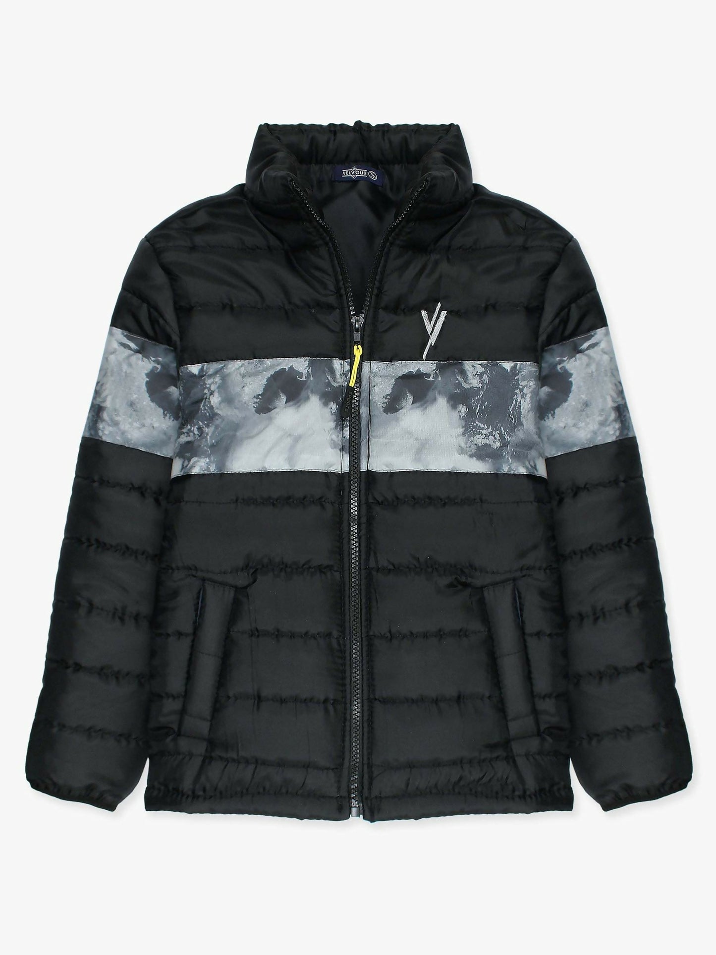 Black Velvour Puffer Jacket-VJ03 Camouflage Panel