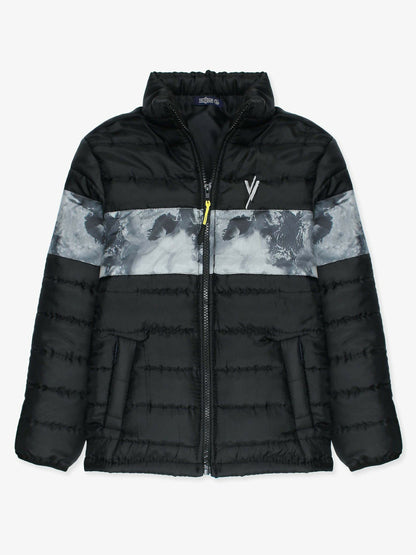 Black Velvour Puffer Jacket-VJ03 Camouflage Panel