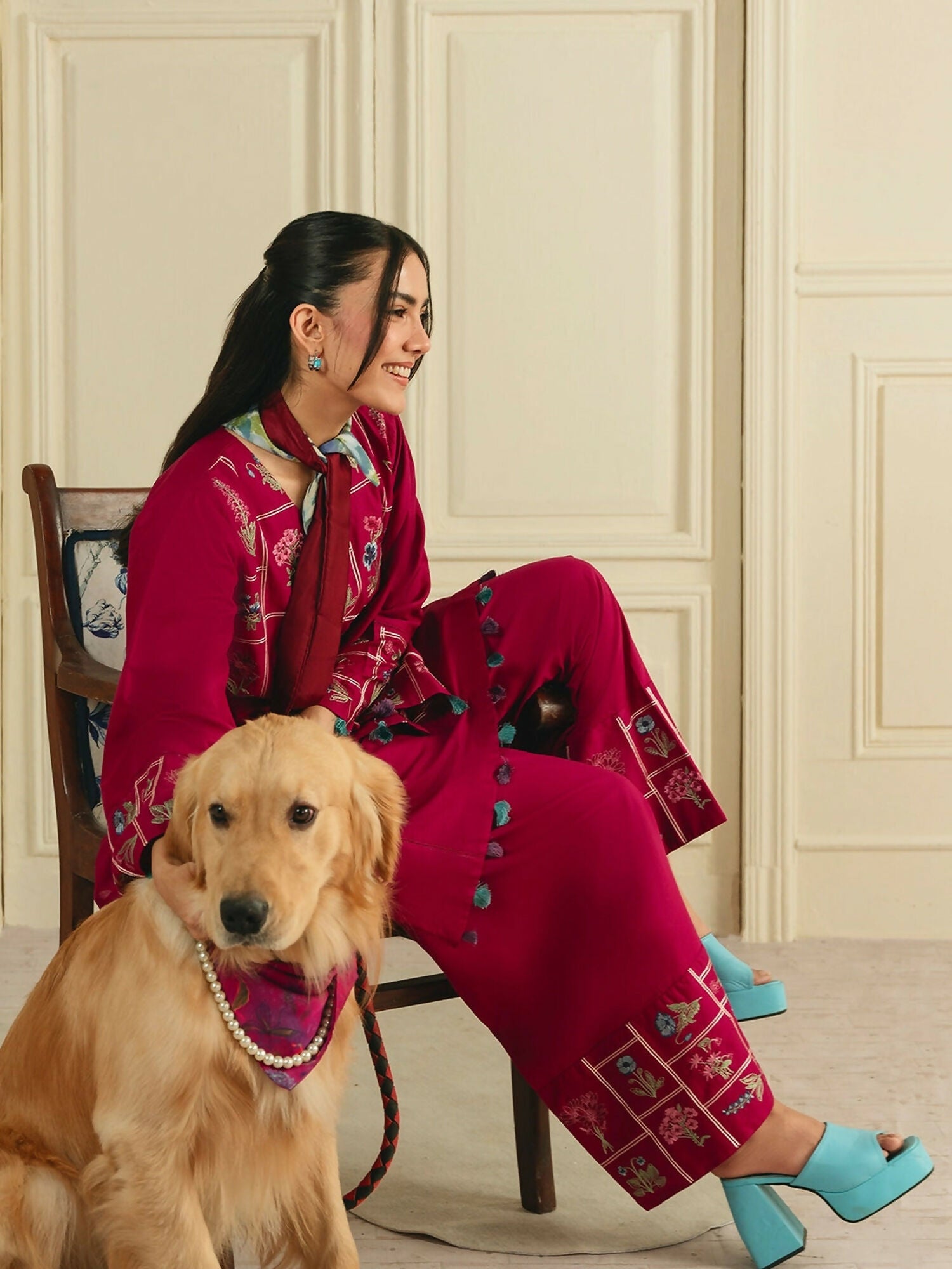Mannat Clothing Boho Summer'26 Cotton Embroidered Stitched Suit-Crimson Muse